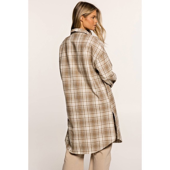 Long Plaid Button Down Shacket - Picture 3 of 7